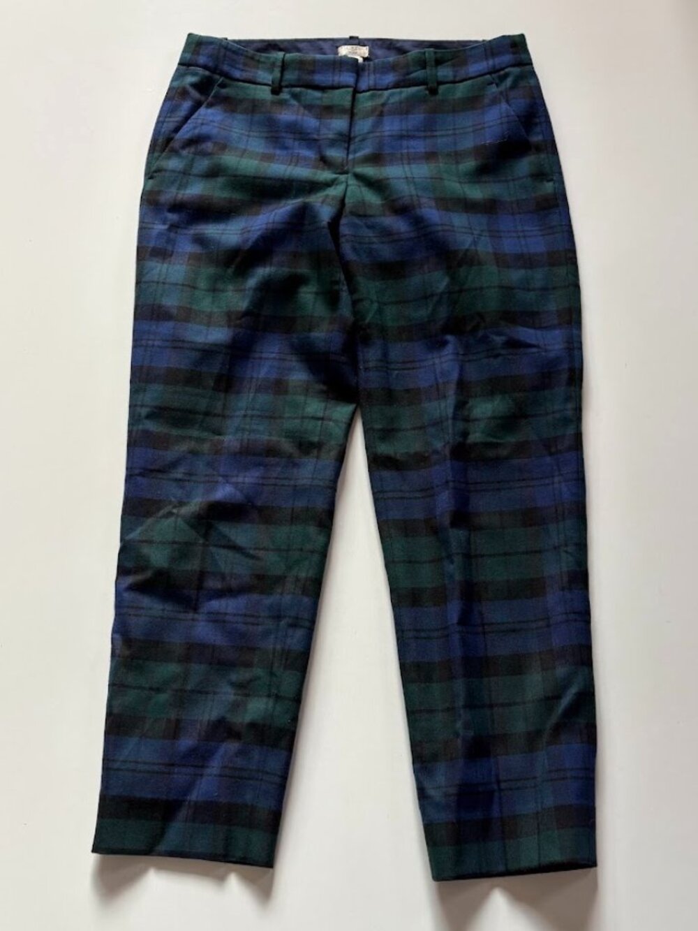 J. Crew Pants Trouser Tartan Plaid Wool Stretch Blue and Green Holiday Winter